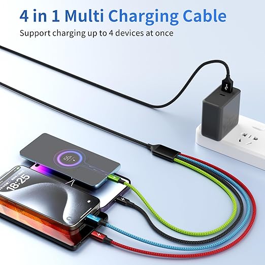 Cruise Essentials 2026 4 in 1 Multi Charging Cable [2Pack 5FT], Tangle Free USB C Car Charger Cable Nylon Braided with 2 USB-C/IP/Micro, Travel Charging Cords for iPhone Android iPad and More