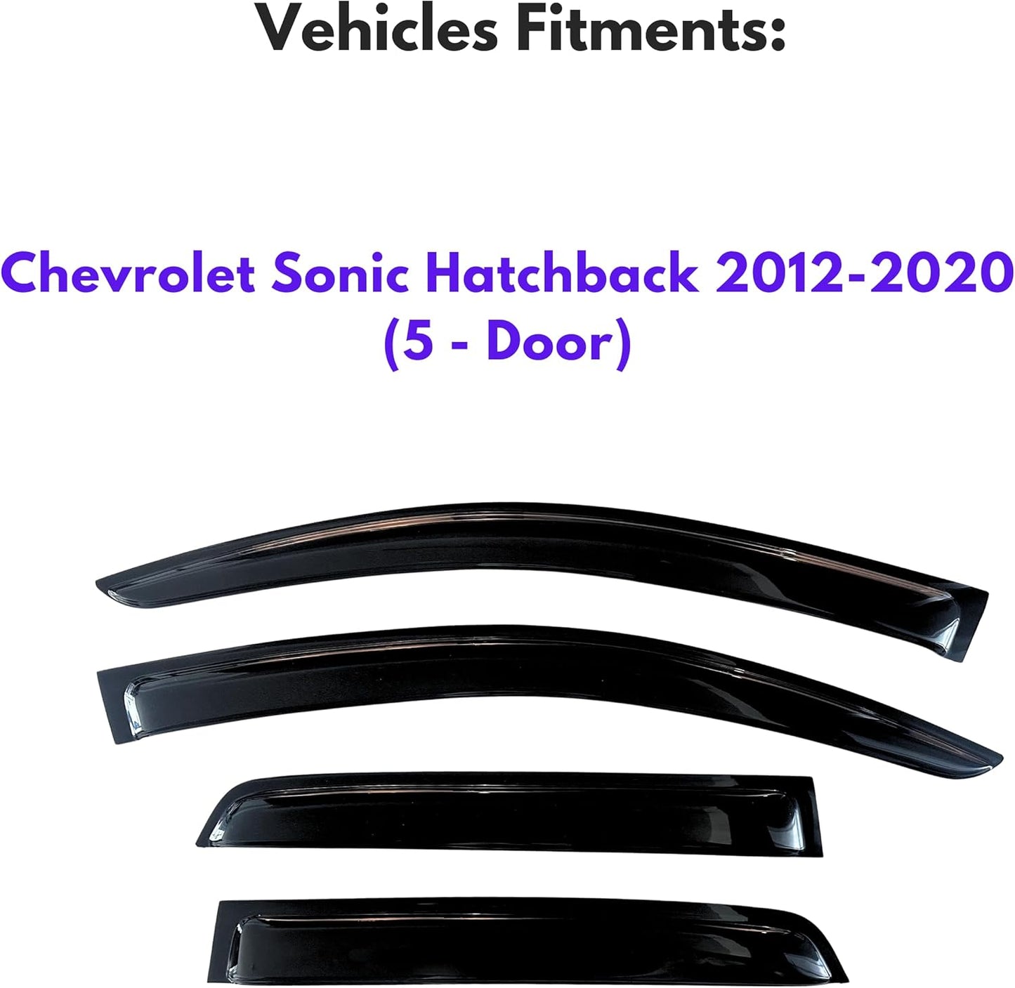 KPY Window Visor Compatible with Chevrolet Chevy Sonic Hatchback 2012-2020 (5-Door), 4PC Rain Guard Side Window Vent Deflectors Tape-On Style, 2012 2013 2014 2015 2016 2017 2018 2019 2020