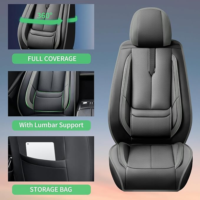Fit Corolla Car Seat Covers for Toyota Corolla 2000-2024 2025 2026 -Upgraded Premium Waterproof & Breathable Leather,Airbag Compatible,All-Weather Seat Cushion Protector,2 Front/Black-Grey