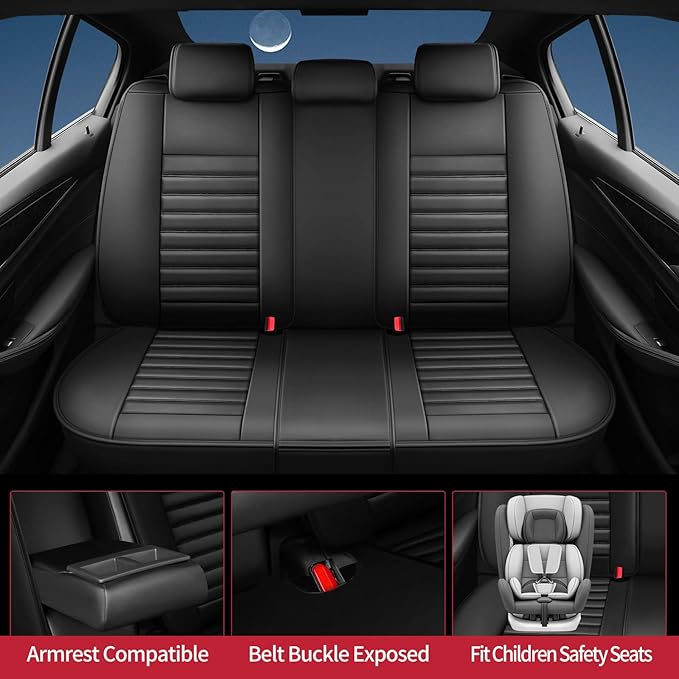 Fit Highlander Car Seat Covers (5 Seats) for Select Toyota Highlander 2007-2026 - Full Coverage Leather,Airbag Compatible, Waterproof & All Weather Seat Cushion Protector,Full Set,Black