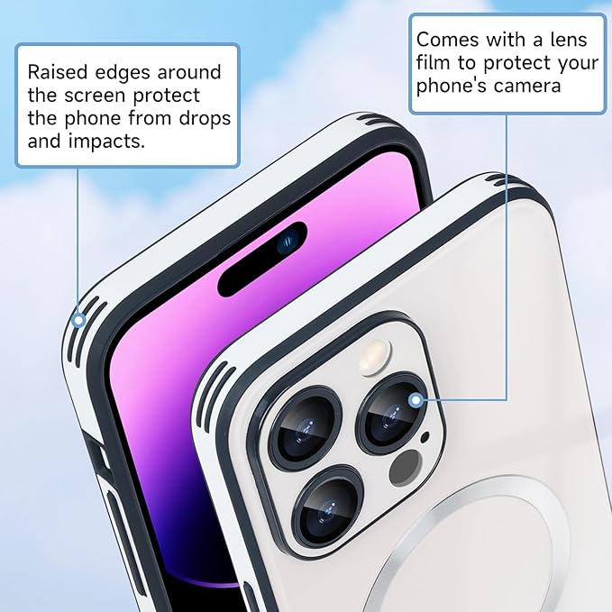 Guppy Compatible with iPhone 16 Pro Max Case Magnetic, with Full Camera Lens Protector [Compatible with MagSafe] Scratch Resistant Gradient Glass Back Cover Phone Case-White