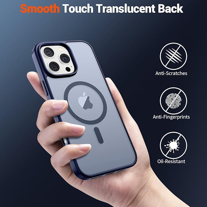 SUPFINE Magnetic for iPhone 16 Pro Case (Compatible with MagSafe) (Military Grade Drop Protection) Slim Translucent Matte Shockproof with Anti-Fingerprint Phone Case,Navy Blue
