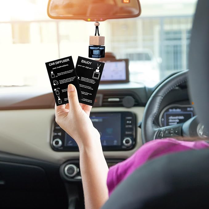 DaisyInner 30 Sets Car Diffuser Bottles Empty Bulk Hanging Car Air Freshener Diffuser Bottles Bulk Glass Perfume Holder with Instruction Cards for Essential Oil Fragrance Pendant(Square,Black)