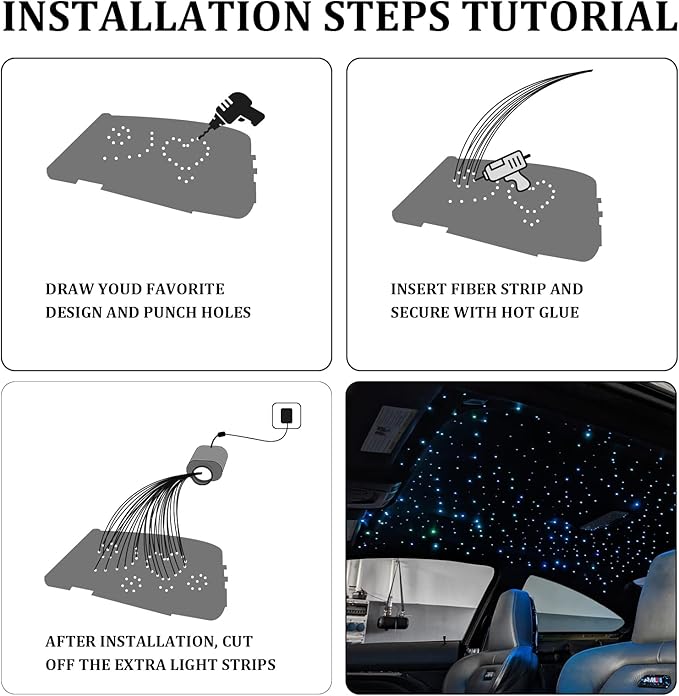 Small Size Fiber Optic Starlight Headliner Kit, Shooting Stars + Twinkle + Sound-Activated APP& Remote Control Starlight Engine for Car Home, 500pcs 13.1ft