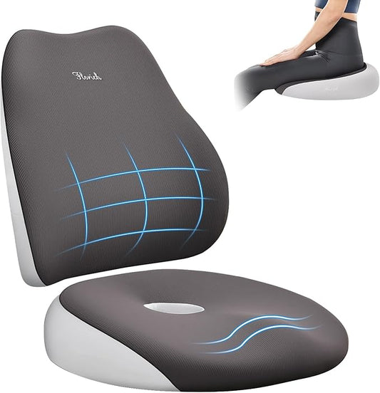 FLORICH Large Car Seat Cushion and Lumbar Support Pillow, Ergonomic Memory Foam Driving Seat Cushion for Back & Sciatica Pain Relief, Non-Slip Washable Seat Cushion for Car, Driver, Office-Gray