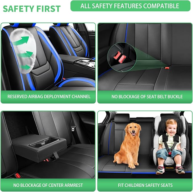 Fit Fj Cruiser Car Seat Covers for Toyota Fj Cruiser 2007-2013 2014 -Upgraded Premium Waterproof & Breathable Leather,Airbag Compatible,All-Weather Seat Cushion Protector,2 Front/Black-Blue