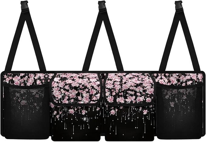 Cherry Blossom Auto Back Seat Trunk Organizer Hanging Car Organizer Trunk Foldable Cargo Storage with 4 Large Pockets 3 Adjustable Straps 37x11.8inch