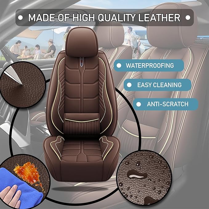 Leather Car Seat Covers Fit for Toyota Camry Solara 2004-2008, 5 Seater Car Seat Cover, Premium Waterproof, Scratch Resistant Car Interior Accessories (Full Set Coffee)