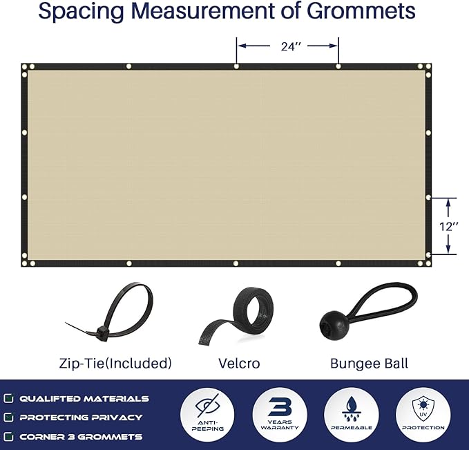Windscreen4less Privacy Fence Screen Heavy Duty Windscreen Fencing Mesh Fabric Shade Net Cover with Brass Grommtes for Outdoor Wall Garden Yard Pool Deck, 8'x62' Beige