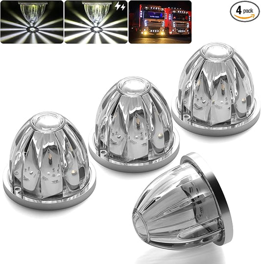 BJZ 4Pcs White Watermelon LED Strobe+Constant Marker Lights Dual Function Watermelon-Shaped Side Marker Clearance Tail Top Cap Roof Lights for Trailer Truck Semi-Trailer Heavy-Duty Truck Bus Van