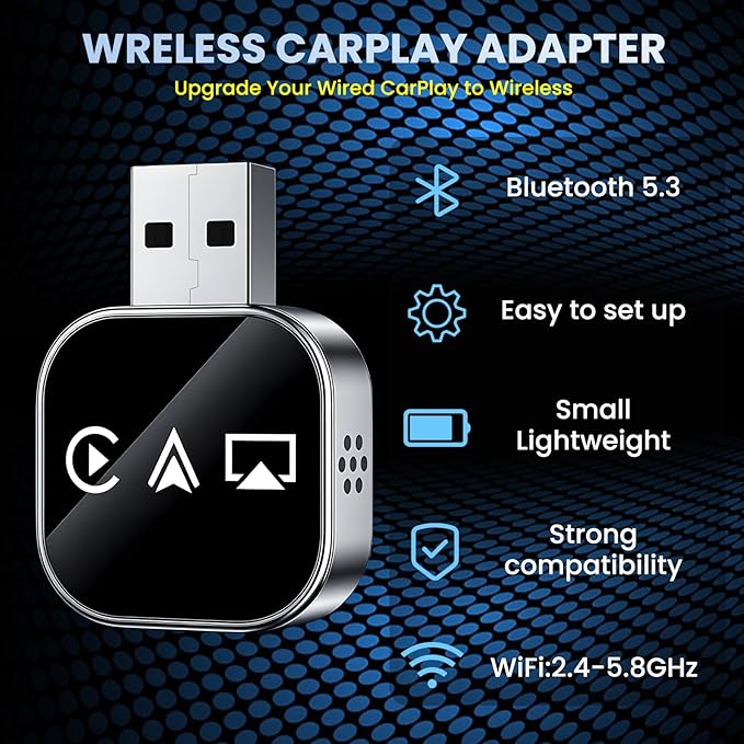 Wireless Carplay Mirror Link Adapter for Apple 3 in 1 Bluetooth Mirroring iOS Phone to Car Screen Adapter 2026 Wired to Wireless Portable USB Car Play Screen Connector for iPhone to Watch Movies