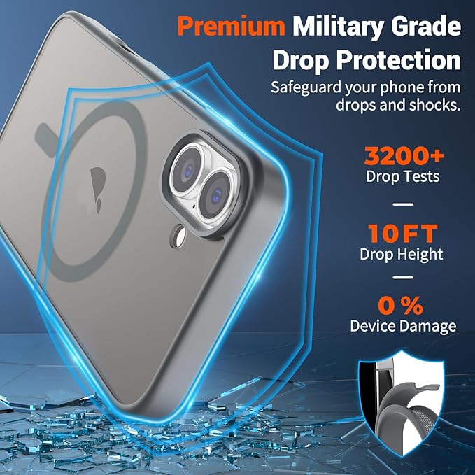 SUPFINE Magnetic for iPhone 16 Case (Compatible with MagSafe) (Military Grade Drop Protection) Translucent Matte Shockproof Phone Cover,Gray