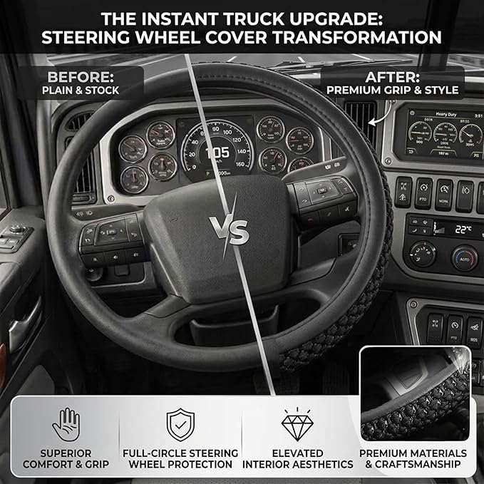 Size 16-20 Inch Ice Silk Ventilation Multi-Style Comfy Grip Steering Wheel Cover for Truck, Bus, Big Rig Trucker,SUV， Anti-Slip Design 16-20 Inch (Black, 17)