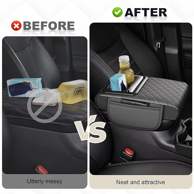 Center Console Cover Fit for Corolla Faux Leather Car Armrest Cushion with Storage Bags, Cup Holder ＆ Phone Storage Multifunctional Middle Console Cover(Grey)