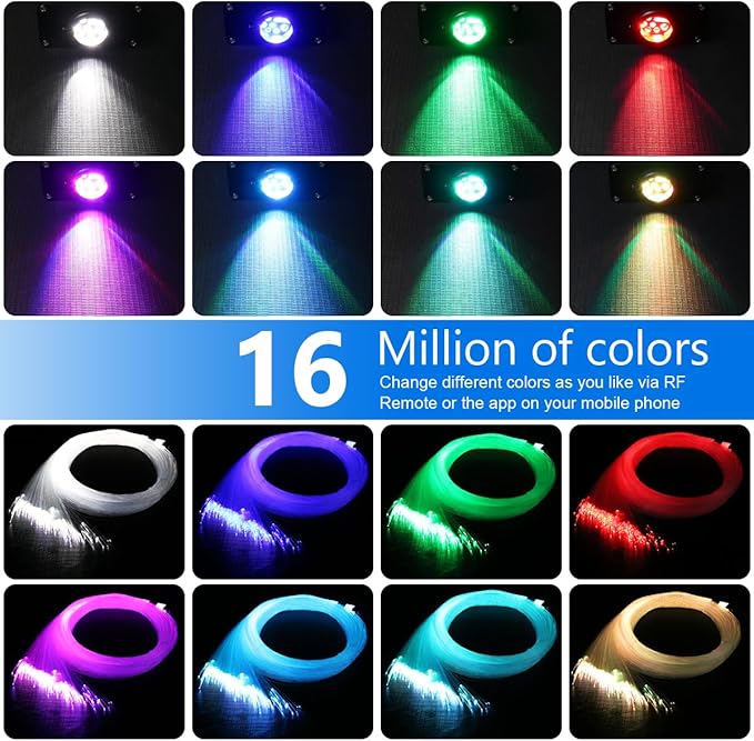 AZIMOM 16W Twinkle & Sound Activate Mixed430pcs*9.8ft Fiber Optic Starlight Headliner Kits for Car Home Star Ceiling Sky Decoration, APP& Remote Control Light Engine End Glow Fiber Strands