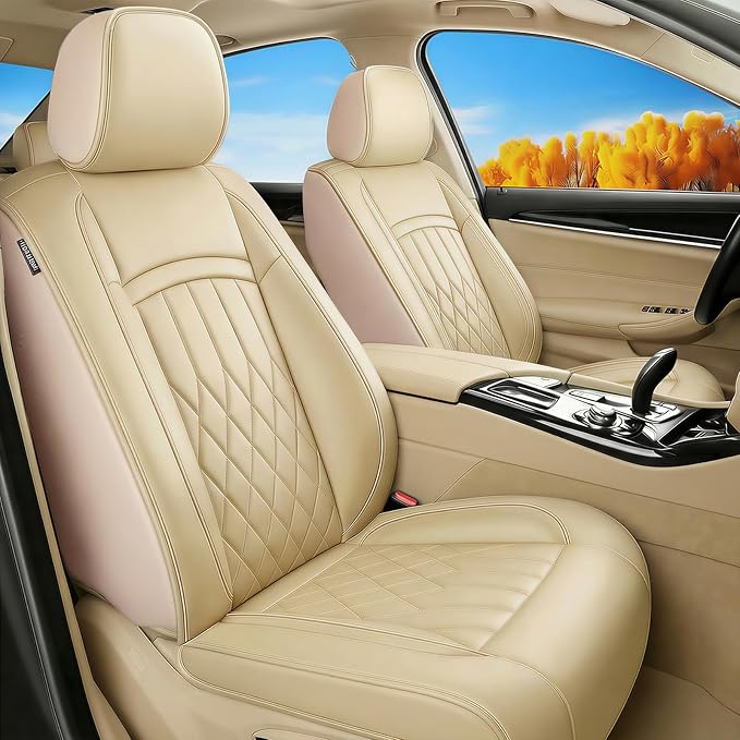 Fit for Sonata Car Seat Covers Compatible with Hyundai Sonata 2004-2026-Waterproof Breathable Leather Automotive Seat Cushions Protector, Airbag Compatible, Full Set 5 Seats(Beige)