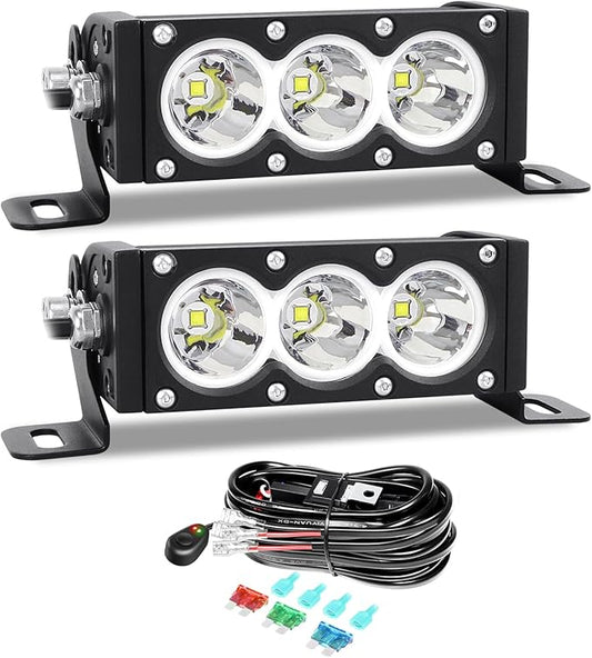 Willpower 2 Pieces 6 inch Single Row White LED Light Bar 30W Off Road Light Bar Spot Beam LED Work Light Truck UTV 4x4 Cars SUVs ATVs Boats Fog Driving Light with Wiring Harness kit