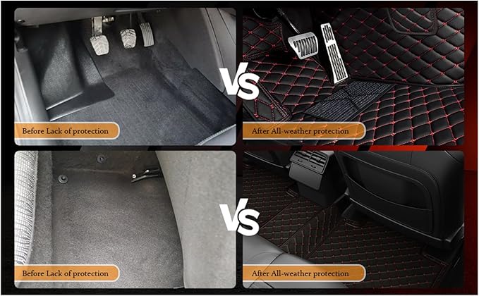 Yaruicar Custom Personalized Floor Mats for Cars Luxury Full Coverage All Car Floor Mats Anti-Slip Leather Car Mat Set Trucks & SUVs Trucks Automotive Floor Mats Liners (All Black)