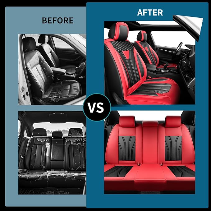 Fit Rogue Car Seat Covers Compatible with Nissan Rogue 2011-2025 2026 - Premium Leather， Waterproof Breathable， All-Weather Seat Cushion Protecto&Airbag Compatible (2 Front Seat Red&Black)