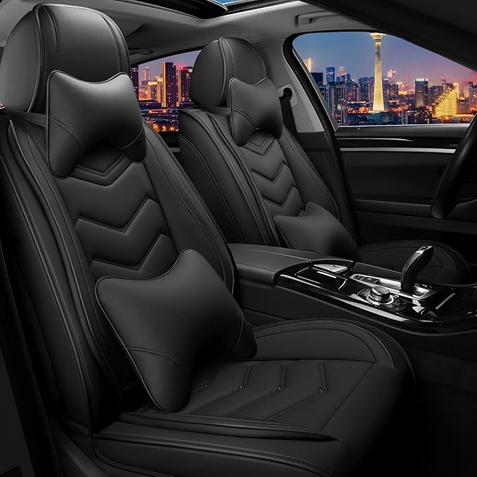 CTDS Car Seat Covers for Hyundai Kona 2018-2026, Stylish Sport Seat Cover, Premium Nappa Leather Car Seat Cover. Automobile Seat Covers Sets.(Luxury 2 Seats/Pure Black)