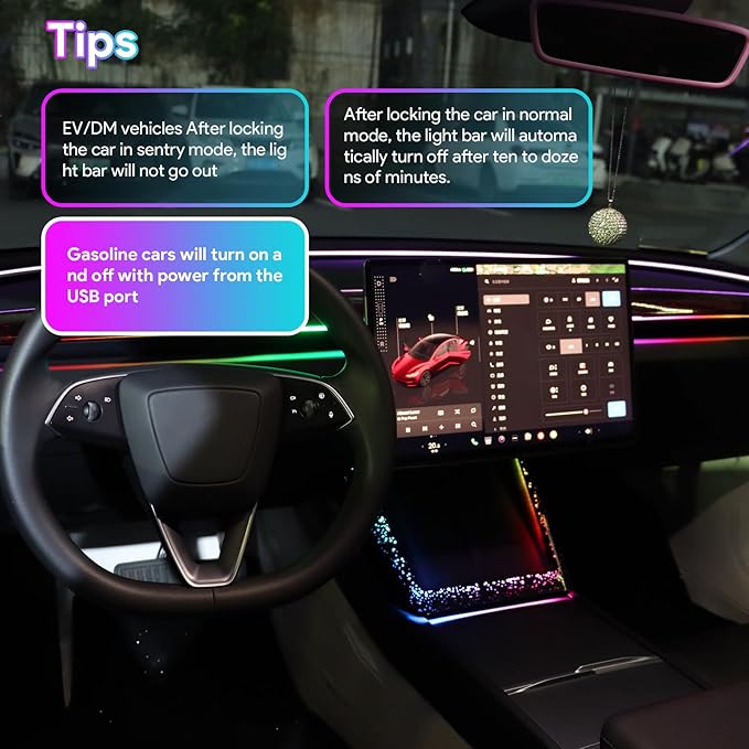 Ambient Lighting Wireless Charging Frame for 2025-2026 Tesla Model Y (Includes Juniper) 2024-2026 Tesla Model 3 PC Stylish Decorative Accessories (Little Starry Sky, Purple)