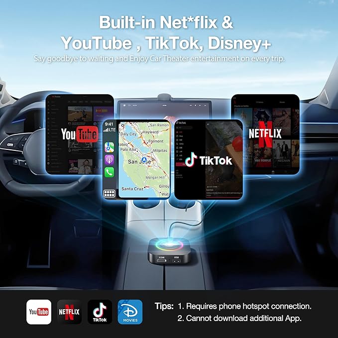 Wireless CarPlay Adapter Magic AI Box, Upgraded CarPlay & Android Auto, Support USB App Install, Screen Mirror, Plug & Play Magic Box for iOS/Android & Cars 2015+