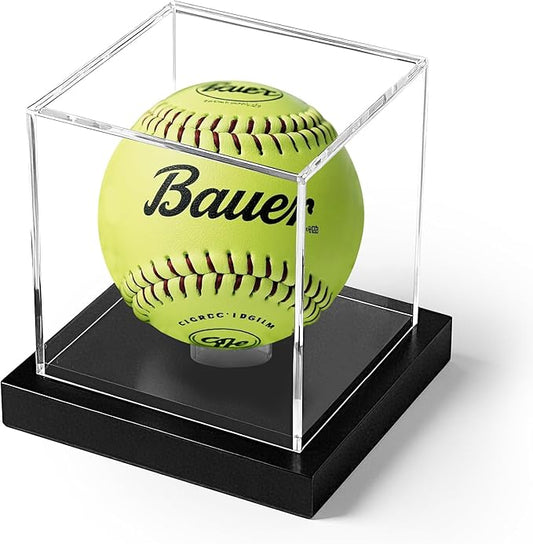 Softball Display Case, Clear Acrylic Cube Softball Case, UV Protected Ball Holder Showcase, Softball Stand Box for Signed Balls Memorabilia