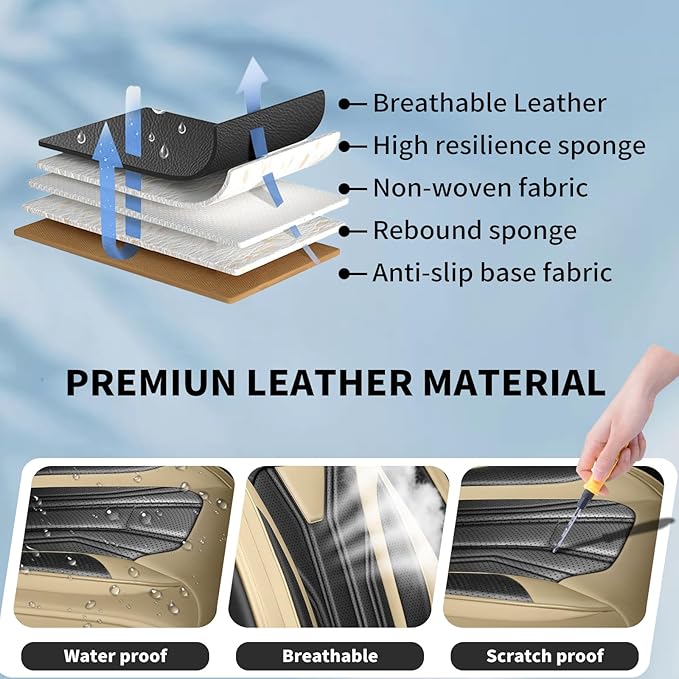 Fit Sentra Car Seat Covers Compatible with Nissan Sentra 2001-2025 2026 - Full Set Premium Leather， Waterproof Breathable， All-Weather Seat Cushion Protecto&Airbag Compatible （Beige & Black