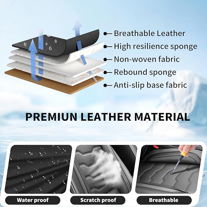 Fit Sonata Car Seat Covers Premium Leather for Hyundai Sonata 2007-2025 2026. Waterproof， Breathable, Scratch-Resistant & All-Weather Seat Cushion Protector（Front Seat,Black
