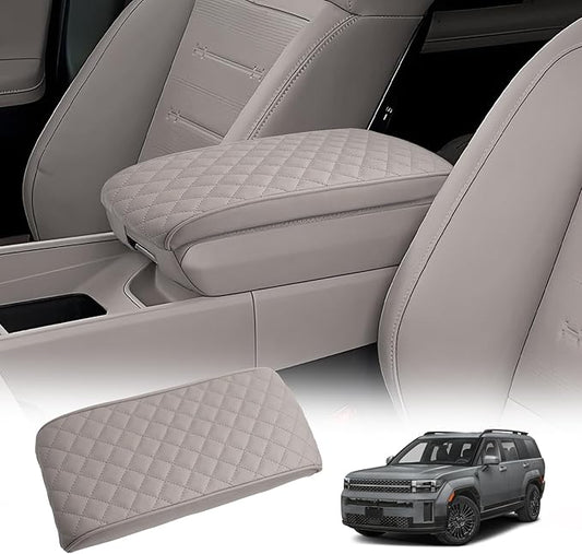 Center Console Cover Compatible with 2024 2025 2026 Hyundai Santa Fe Accessories Santa Fe Armrest Cover 2025 2026 Santa Fe SE/SEL/XRT/Limited/Calligraphy Armrest Console Cover Soft Leather(Thick Gray)