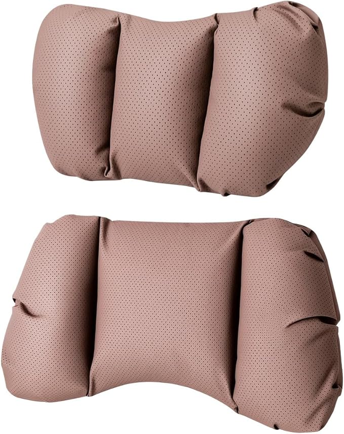 Car Neck Pillow & Lumbar Support for Porsche Taycan Sport Turismo 2022-2024 Ergonomic Breathable Mesh Auto Seat Back Cushion Headrest,Brown-Neck & Lumbar Set