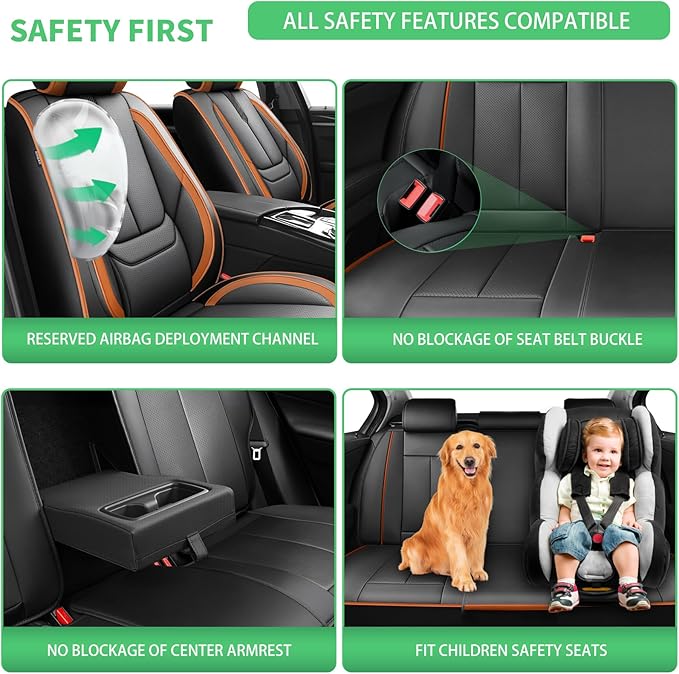 Fit Fj Cruiser Car Seat Covers for Toyota Fj Cruiser 2007-2013 2014 -Upgraded Premium Waterproof & Breathable Leather,Airbag Compatible,All-Weather Seat Cushion Protector,Full Set,Black-Brown