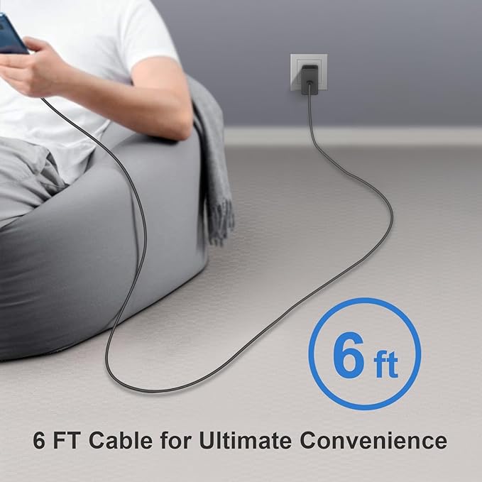 Type C Charger Fast Charging 45W USB C Charger Samsung Chargers 2-PACK 6FT Cord for iPhone 16/16 Plus/16 Pro/16 Pro Max/iPhone 15/15 Pro Max/iPad Pro/Samsung Galaxy S25 S24 S23 S22 S21,Android (Black)
