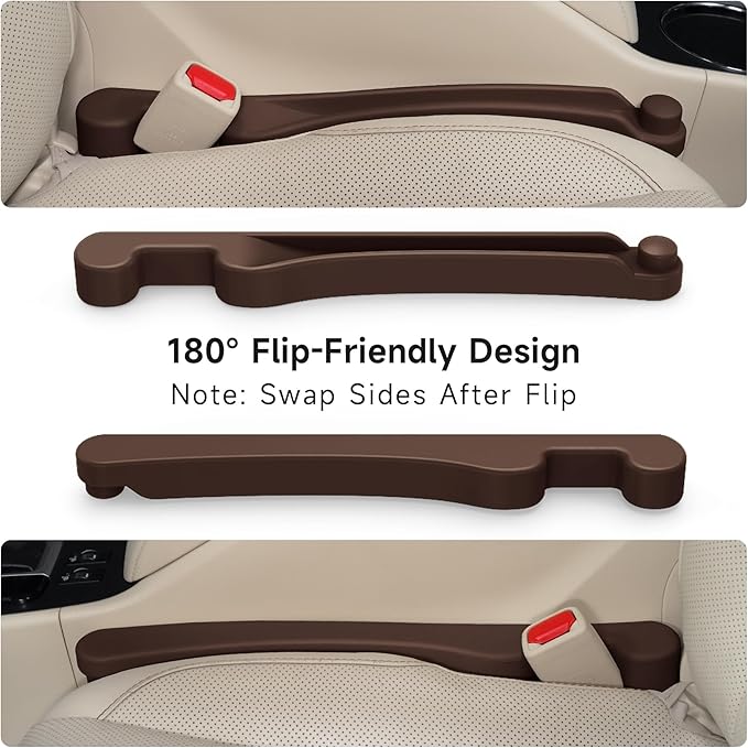 Givifive Car Seat Gap Filler Set of 2, 3IN1 Seat Side Gap Filler Plug with Storage Slot & Hook Function, Soft Foam Universal Fit Car SUV Truck Fill Gap Between Seats Console Organizer（Standard Brown）