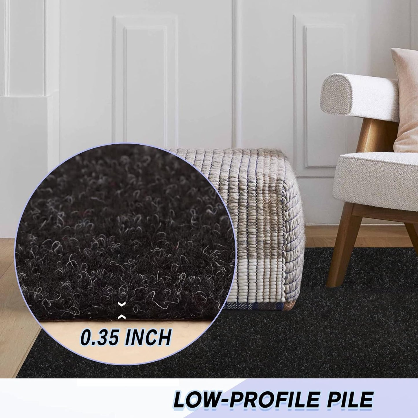 Custom Size Backed Non-Slip Area Rugs Runner, Easy Clean, Waterproof Runner Rugs for Hallway Entryway, Kitchen, Laundry, 3FT x 80FT, Black
