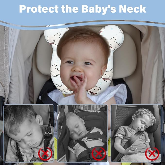 Baby Neck Pillows - Upgraded Toddler Travel Cushion for Toddler Head and Neck, Infant Neck Pillow for Car Plane Stroller Pushchair - Shark A