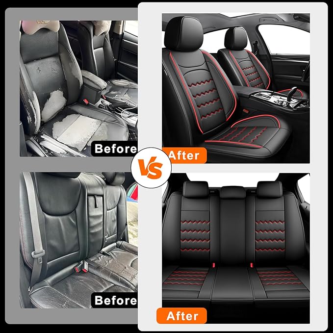 CX-90 Car Seat Covers Fit for Mazda CX-90 2007-2026, Full Coverage Premium Leather Waterproof Breathable Seat Covers Full Set, Automotive Seat Protectors, Airbag Compatible(5 Seats, Black Red)