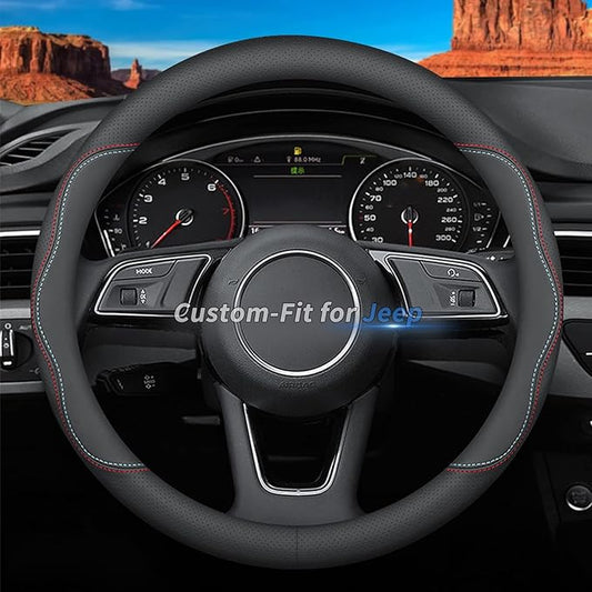 Custom-Fit Leather Car Steering Wheel Cover for Jeep, A-Style, Non-Slip, Breathable