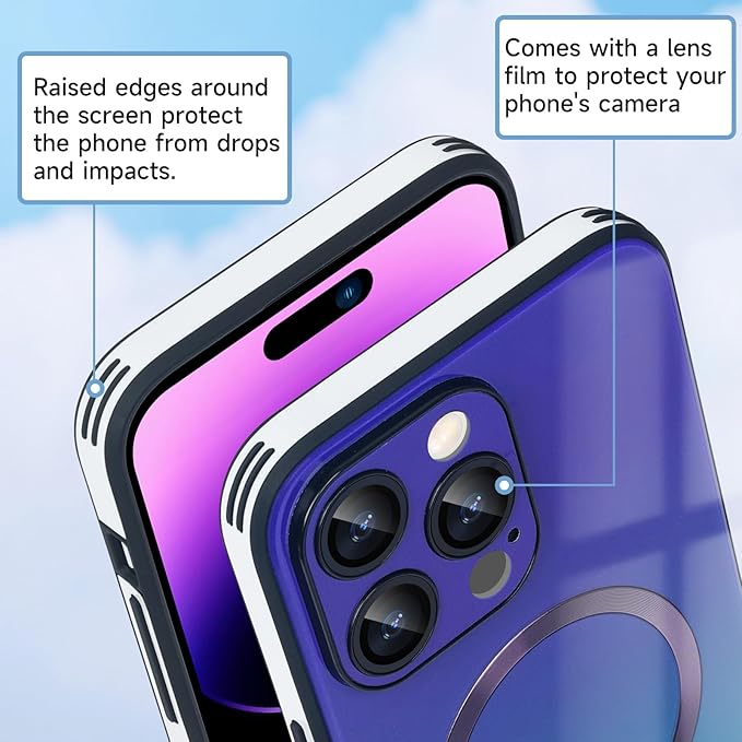 Guppy Compatible with iPhone 13 Pro Max Case Magnetic, with Full Camera Lens Protector [Compatible with MagSafe] Scratch Resistant Gradient Glass Back Cover Phone Case-Purple