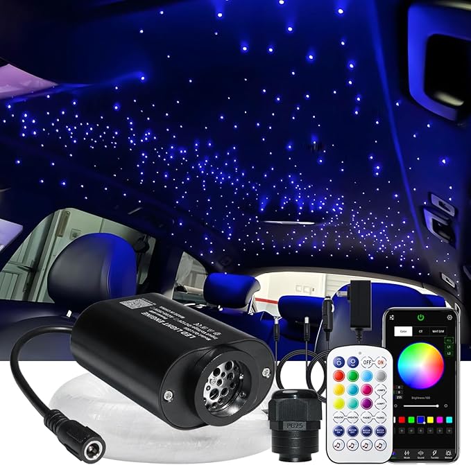 AZIMOM Mini 6W Twinkle Mixed 430pcs 13.1ft Fiber Optic Starlight Headliner Kit for Car Home End Glow Fiber Strands Sound-Activated APP& Remote Control Starlight Engine