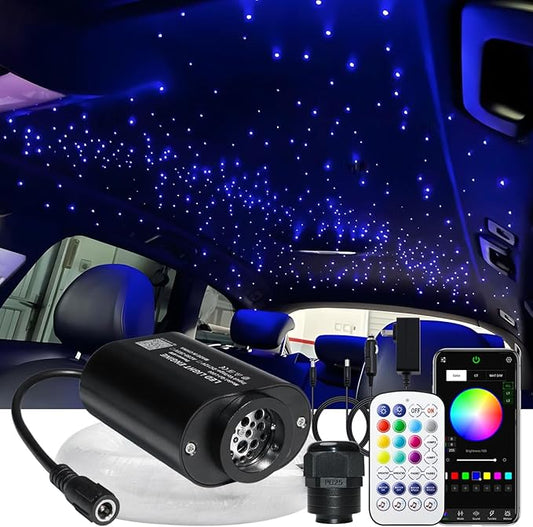 AZIMOM Mini 6W Twinkle Mixed 430pcs 13.1ft Fiber Optic Starlight Headliner Kit for Car Home End Glow Fiber Strands Sound-Activated APP& Remote Control Starlight Engine