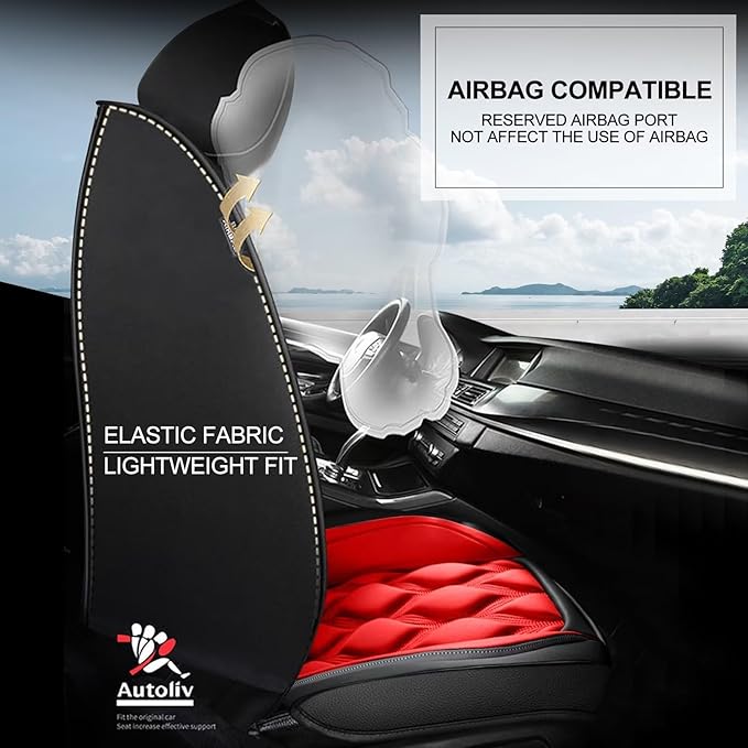 AOMSAZTO Car Seat Cover 2 Front Seat Fit for Ford Maverick 2022-2025 2026 XL, XLT, Lobo, Lariat, Tremor Model Leather Automotive Car Seat Cushion Protector Compatible Airbag Waterproof (2 Seats,Red)