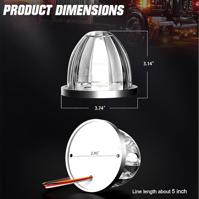6-Pack Dual Color Watermelon Lights LED Strobe & Steady Cab Roof Clearance Marker Warning Lights Amber Purple Side Marker Lamp with Bezel for Truck Trailer RV Off-Road Vehicle
