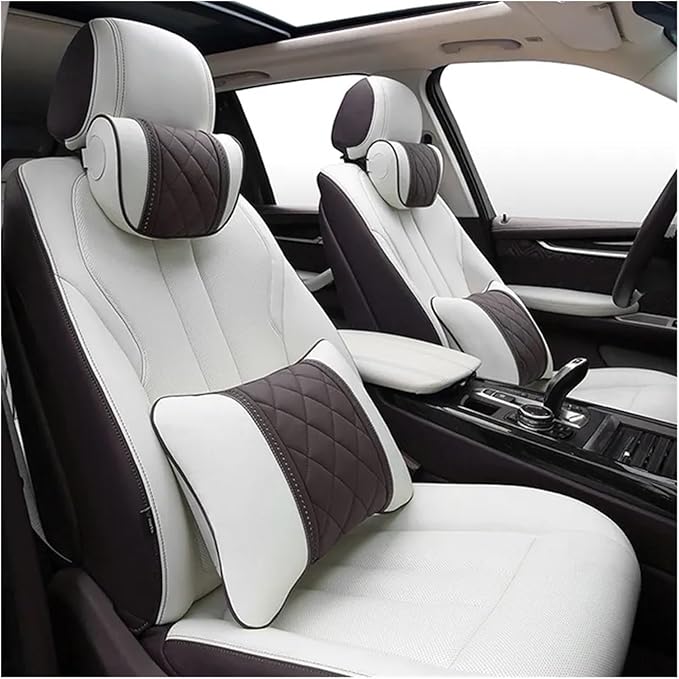 Car seat headrest Leather Car Fit for Seat Rest Cushion Headrest Car Neck Pillow Fit for BMW (Color : Brown-01)