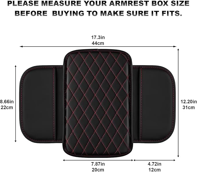 Upgraded Car Center Console Cover Fit for Tacoma Faux Leather Car Armrest Cover Cushion with 2 Storage Bags,Car Armrest Storage Box Interior Accessories(Black&Redline)