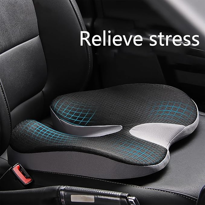 Car Seat Cushion for Long Driving, Ergonomic Memory Foam Seat Cushion, Car Seat Cushion for Back Pain and Lumbar Support Non Slip and Easy Clean for Driving Gaming Chair and Travel C Black