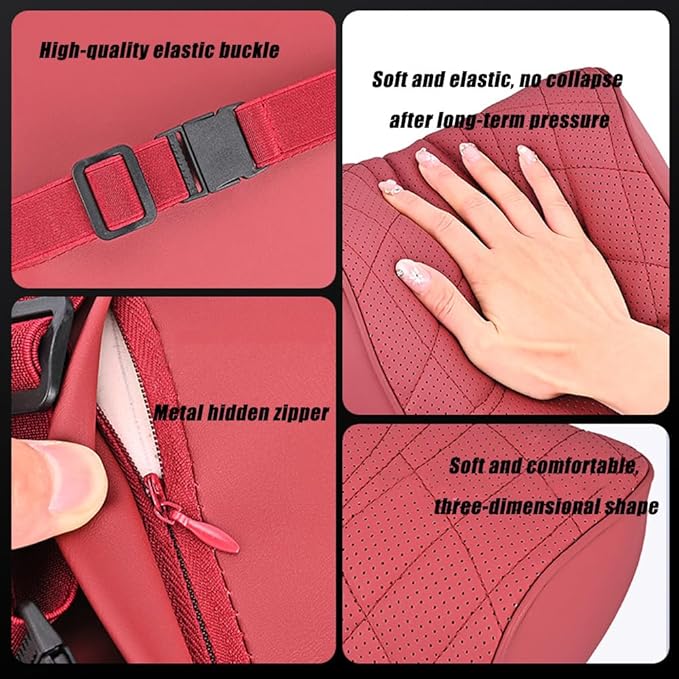for Chevy Silverado 2007 2008 2009 2010 2011 2012 2013 Leather Car Seat Headrest Lumbar Cushion, Lumbar Support Pillow for Car,for Driving Traveling Relieving Neck Fatigue,2-A Beige