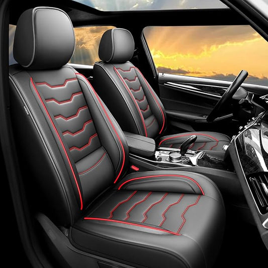 Fit CRV Car Seat Covers Premium Leather for Honda CRV cr-v 2011-2025 2026. Waterproof， Breathable, Scratch-Resistant & All-Weather Seat Cushion Protector (Full Set,Red Line Black)