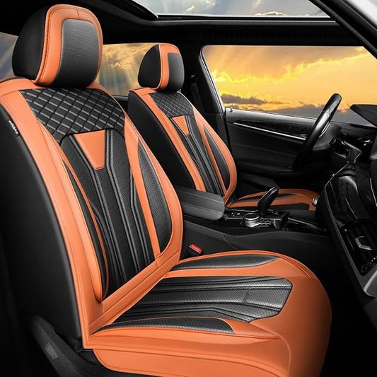Fit Rogue Car Seat Covers Compatible with Nissan Rogue 2011-2025 2026 - Full Set Premium Leather， Waterproof Breathable， All-Weather Seat Cushion Protecto&Airbag Compatible （Orange&Black