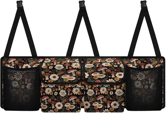 Mushroom Car Trunk Organizer Small Hanging, Daisy Car Organizer SUV Backseat Hanging Car Storage Organizer with Lids Collapsible Cargo Storage Bag